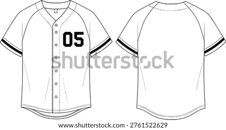 Baseball Jersey Mockup Front and Back View with Number, Sports Uniform Template for Team Apparel Design and Clothing Illustration