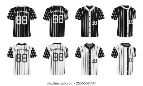 baseball jersey mockup set vector illustration isolated on white background.