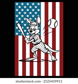 Baseball Kangaroo American Flag Patriotic Camiseta