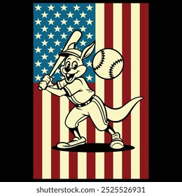 Béisbol Canguro Bandera de EE.UU. Patriótico Regalo Camiseta