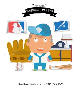 Baseball kid character - vector illustration
