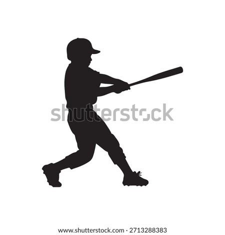 Baseball Kid silhouette vector flat illustration on white background