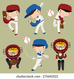 baseball kids character set. vector illustration