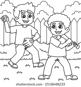 Baseball Kids Playing Coloring Page for Kids