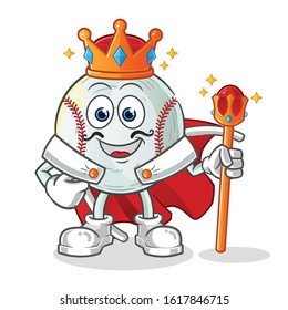 baseball king with crown and robe cartoon. cartoon mascot vector
