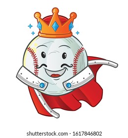 baseball king with crown and robe cartoon. cute chibi cartoon mascot vector