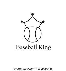 Baseball king logo design. Baseball sphere and crown element. Symbol of strong and powerful club. Championship. Monochrome color. Sport concept. Vector illustration