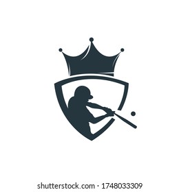 Baseball king vector logo design. Baseball player and crown icon design template.