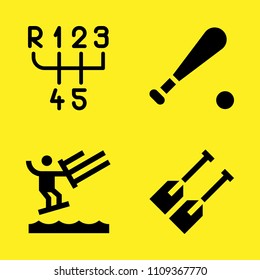 baseball, kitesurf, oars and gearbox vector icon set. Sample icons set for web and graphic design