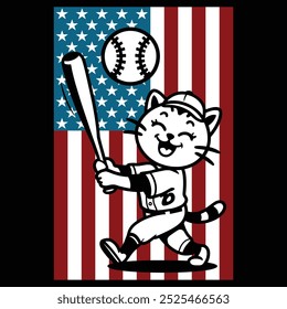 Baseball Kitten American Flag Patriotic Camiseta