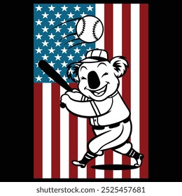 Baseball Koala American Flag Patriotic Camiseta