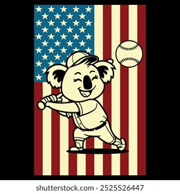 Baseball Koala USA Flag Patriotic Gift T Shirt