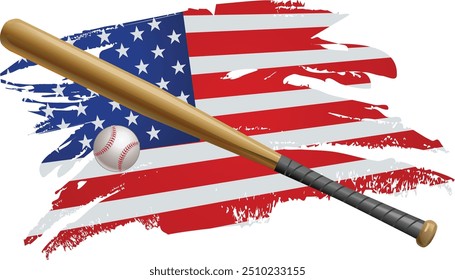 Etiqueta de béisbol. Bandera americana. Etiqueta engomada del béisbol de la bandera de EE.UU.