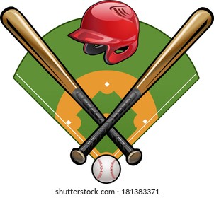 Baseball label. Ball bat helmet