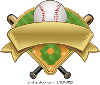 Baseball label. Ball and field