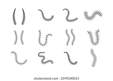 Baseball lace ball illustration isolated symbol set. Vector baseball background sport design.