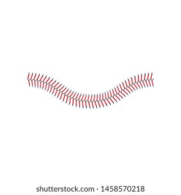 Baseball lace or decorative classic red seam curved element vector illustration isolated on white background. Baseball game balls stitches for sportive project.