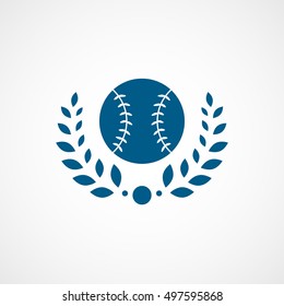 Baseball Laurel Wreath Blue Flat Icon On White Background