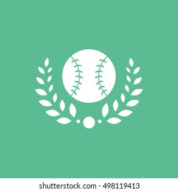 Baseball Laurel Wreath Flat Icon On Green Background