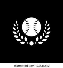 Baseball Laurel Wreath Flat Icon On Black Background