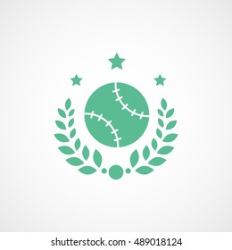 Baseball Laurel Wreath Green Flat Icon On White Background