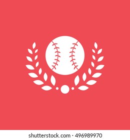 Baseball Laurel Wreath Icon On Red Background