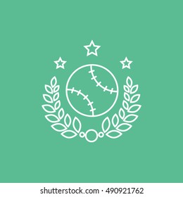 Baseball Laurel Wreath Line Icon On Green Background