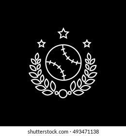 Baseball Laurel Wreath Line Icon On Black Background