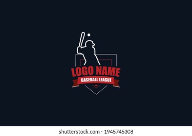 Diseño de logotipo personalizado de la Liga de Béisbol, plantilla de silueta de béisbol, ilustración vectorial de los diseños Símbolo de icono del vector emblema de béisbol rojo y blanco