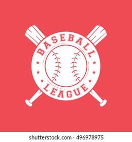 Baseball League Emblem Flat Icon On Red Background