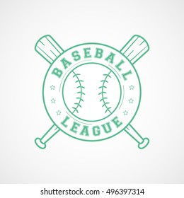 Baseball League Emblem Green Line Icon On White Background