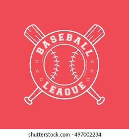 Baseball League Emblem Line Icon On Red Background