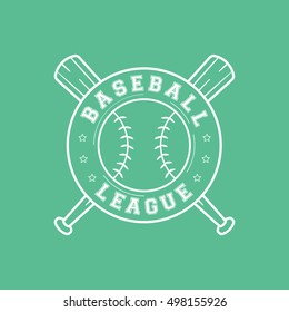 Baseball League Emblem Line Icon On Green Background
