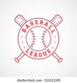 Baseball League Emblem Red Line Icon On White Background