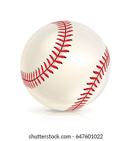 Baseball Leather Ball Close-up Isolated On White. Realistic Baseball Icon. Vector Illustration 
