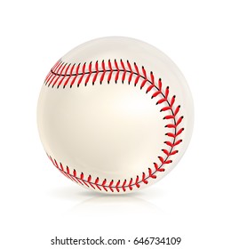 Baseball Leather Ball Isolated On White. SoftBall Base Ball. Realistic Baseball Icon. Vector Illustration 
