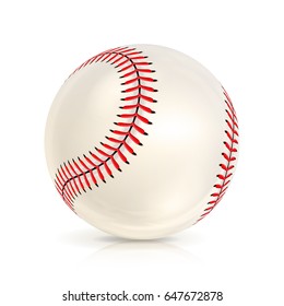 Baseball Leather Ball Isolated On White. Vector
