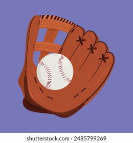 Icono de Vector de guante de piel de béisbol. ilustración de guante de béisbol con bola.