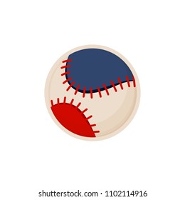 Baseball leather round ball sketch colorful vector illustration, sphere with red strings set, item blue parts isolated sport equipment image