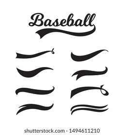 Baseball Lettering And Typography Set With Vintage Swoosh Collection, Retro Sports Banner Font With Variations Of Different Swirl Tail Ornaments - Isolated Vector Illustration On White Background