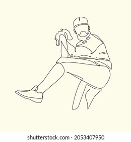 Baseball line art vector. Minimal illustration of baseball player