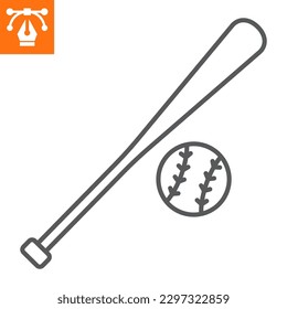 Baseball line icon, outline style icon for web site or mobile app, independence day and american sport, baseball bat and ball vector icon, simple vector illustration, vector graphics.