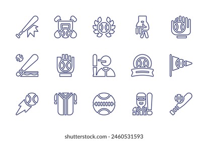 Baseball line icon set. Editable stroke. Vector illustration. Containing baseballbat, batter, baseballglove, baseballjersey, baseball, champion, ball.