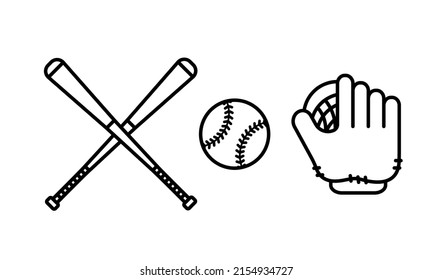 Baseball line icon set. Glove, ball and bat elements for american game. Vector illustration