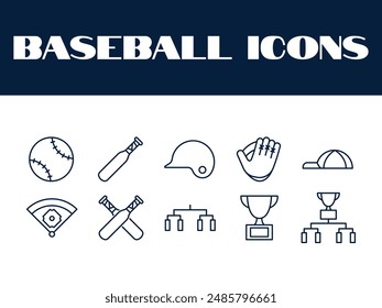 Baseball line icon set vector. Baseball sports icons illustration vector. baseball game line icons