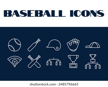 Baseball line icon set vector. Baseball sports icons illustration vector. baseball game line icons