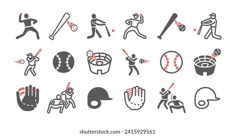 Baseball line icons. Vector sport signs for web graphics.