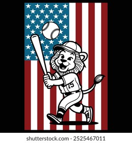 Baseball Lion American Flag Patriotic Camiseta