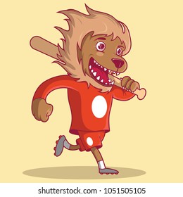 Baseball Lion Mascot running vector illustration. Sport, mascot, animal design concept