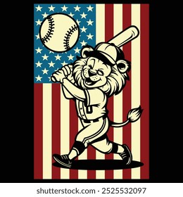 Baseball Lion USA Flag Camiseta de regalo patriótico